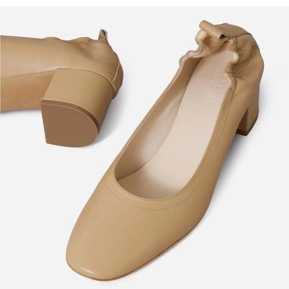Everlane The Day Heel Light Taupe Sz 7.5 Block Heel Ballet Inspired NEW w/o Box - Picture 2 of 5